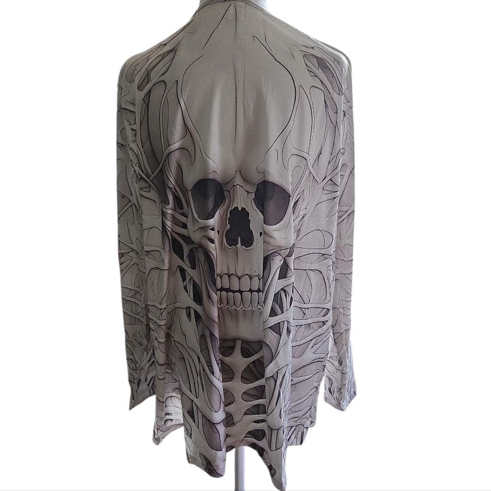 Skull Print Open Cardigan - Picture 2 of 5